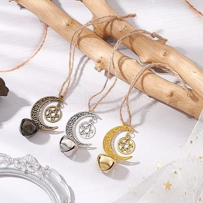 3Pcs 3 Colors Alloy Moon with Star Pendant Decoration HJEW-JM02415-1