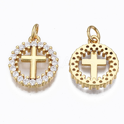 Brass Micro Pave Clear Cubic Zirconia Pendants ZIRC-N039-140-NF-1