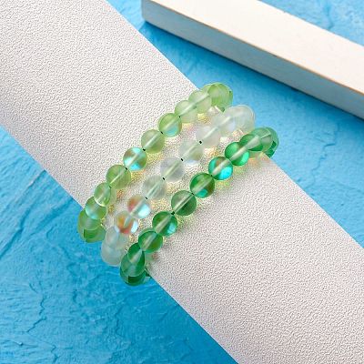 3Pcs Round Synthetic Moonstone Braided Bead Bracelets BJEW-SW00061-04-1