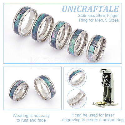 5Pcs 5 Styles 201 Stainless Steel Finger Ring for Men RJEW-UN0002-98-1