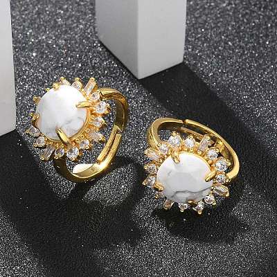 Sunflower Natural Howlite Finger Rings RJEW-B113-03G-06-1