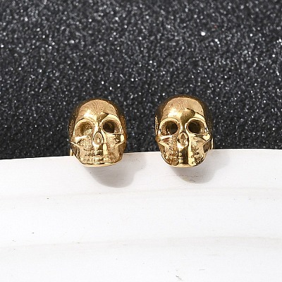 304 Stainless Steel Skull Stud Earrings EJEW-C166-01G-1
