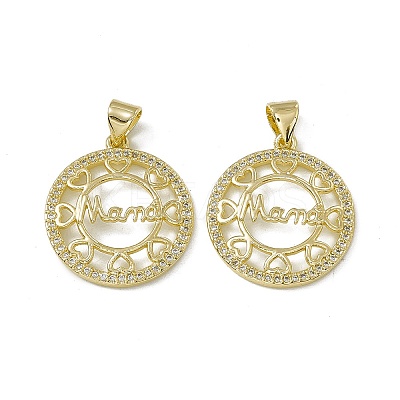 Rack Plating Brass Micro Pave Cubic Zirconia Pendants ZIRC-F130-03G-1