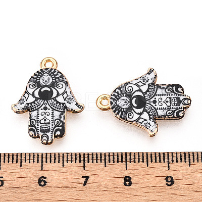 Printed Light Gold Tone Alloy Pendants ENAM-N056-206H-1