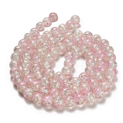 Pink & Clear Crackle Glass Round Beads Strands X-CCG-Q002-10mm-01-1