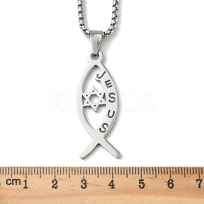 201 Stainless Steel Religion Jesus Fish Pendant Necklaces LS-NJEW-H065-05P-1