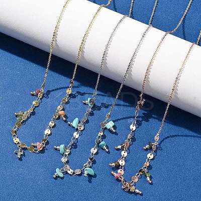 Brass Rolo & Flat Sequin Chains Necklaces for Women NJEW-D302-55-1