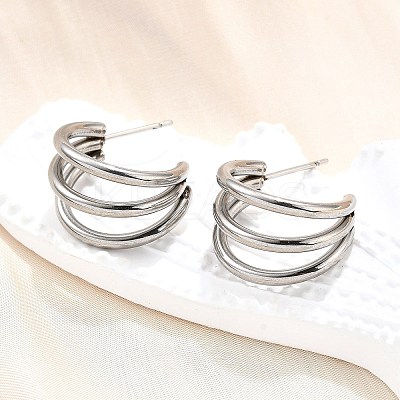 Non-Tarnish 304 Stainless Steel C-shape Stud Earrings EJEW-G298-13A-P-1