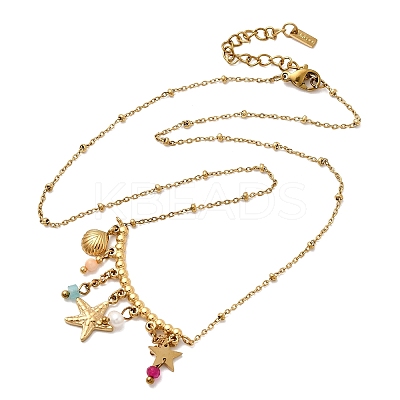 304 Stainless Steel Starfish Shell Shape Pendant Bib Necklaces for Women NJEW-K255-58G-1