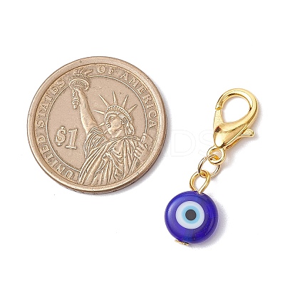 10Pcs Flat Round Handmade Evil Eye Lampwork Pendant Decorations HJEW-JM03489-05-1