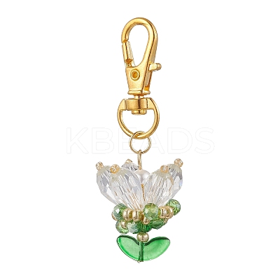 Flower Glass Pendants Decorations HJEW-MZ00248-04-1
