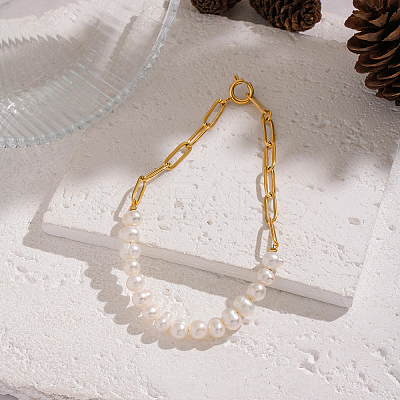 Natural Freshwater Pearl Beaded Link Bracelets FT4908-1