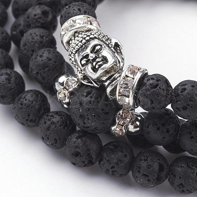 Natural Lava Rock Beaded Wrap Bracelets BJEW-JB02582-1