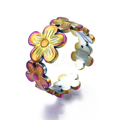 304 Stainless Steel Sunflower Cuff Ring RJEW-N038-096-1