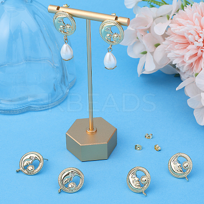 3 Pairs Brass Micro Pave Cubic Zirconia Moon with Flower Stud Earring Findings KK-BBC0007-96-1