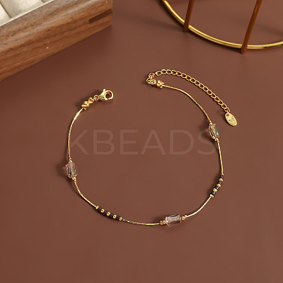 304 Stainless Steel with Glass Column Bead Anklets FS-WGCFE90-01-1
