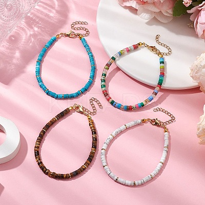 Natural & Synthetic Mixed Gemstone Heishi Beaded Bracelets BJEW-JB11073-1