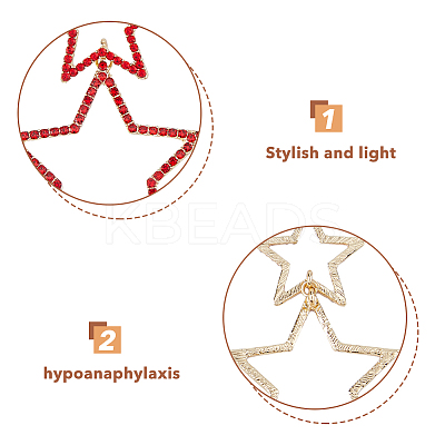 6 Pairs 6 Colors Alloy Hollow Star Dangle Stud Earrings with Rhinestone for Women EJEW-FI0001-87-1