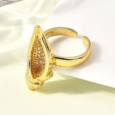 Brass Micro Pave Clear Cubic Zirconia Adjustable Open Cuff Rings for Women RJEW-I111-02G-02-1