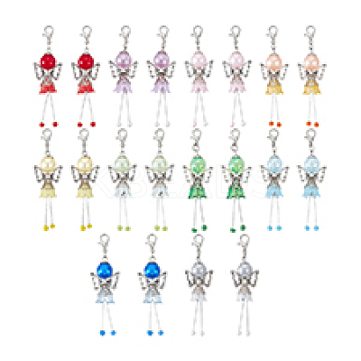 20Pcs 10 Colors Angel ABS Plastic Pearl & Acrylic & Alloy Pendant Decorations HJEW-PH02228-1