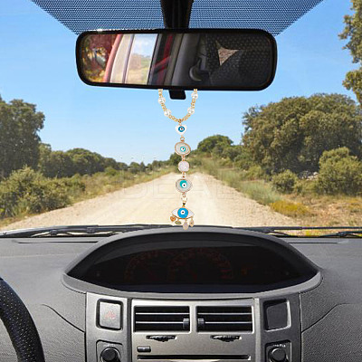 Resin & Shell Evil Eye Pendant Decoration HJEW-DR00026-1