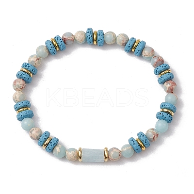 Natural Lava Rock & Synthetic Aqua Terra Jasper & Natural Aquamarine Beads Strethch Bracelets BJEW-JB11666-1