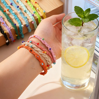 12Ps Glass Beads Braided Bead Bracelets TN6908-13-1