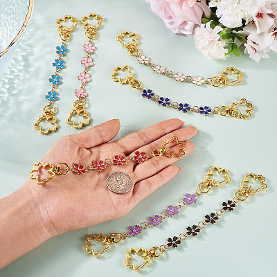 7Pcs 7 Colors Alloy Enamel Flower Link Bag Extension Chains HJEW-TAC0104-1