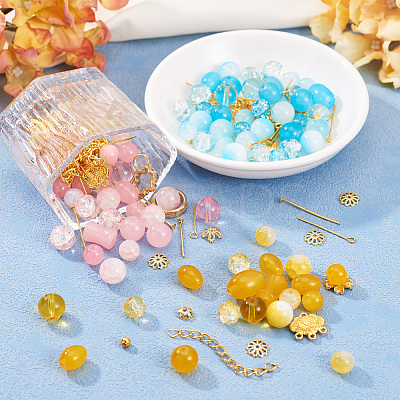 3 Sets 3 Styles DIY Lampwork Beads & Alloy Pendant & Link & Bead Caps Jewelry Findings Kits DIY-TA0011-60-1