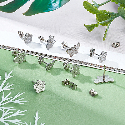 100Pcs 5 Style 304 Stainless Steel Stud Earring Settings STAS-DC0003-99-1