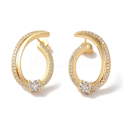 Brass Micro Pave Clear Cubic Zirconia Stud Earrings for Women EJEW-A110-04G-1