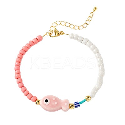 Porcelain & Glass Beaded Fish Charm Bracelets for for Women UD7779-1