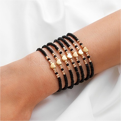 7Pcs CCB Heart & Glass Seed Round Beads Stretch Bracelets FS-WG8F785-04-1