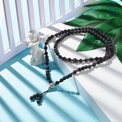 Natural Lava Rock & Cubic Zirconia Beaded Necklace NJEW-JN03760-1