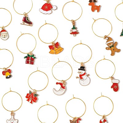 20Pcs 20 Styles Christmas Theme Alloy Enamel Wine Glass Charms HJEW-HS00082-1