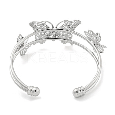Butterfly Rack Plating Brass 2-Strand Open Cuff Bangles for Women BJEW-P322-01P-1