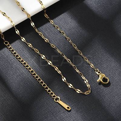 Ion Plating(IP) 304 Stainless Steel Dapped Chain Necklace for Men Women NJEW-E076-02G-1