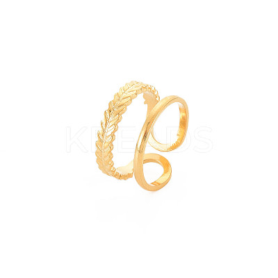 Ion Plating(IP) 304 Stainless Steel Double Line Open Cuff Ring for Women LS-RJEW-S405-189G-1