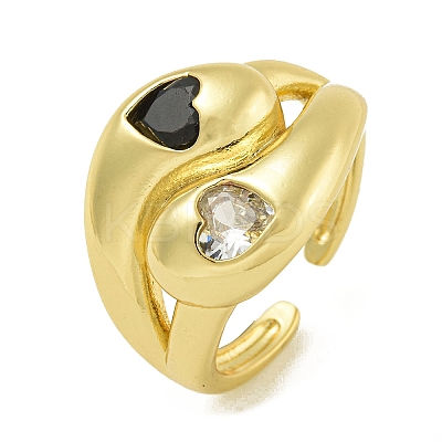 Brass with Cubic Zirconia Open Cuff Rings for Women RJEW-U011-10G-1