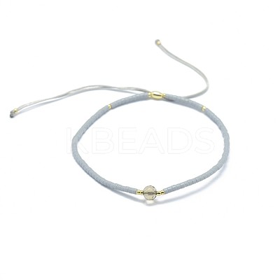 Adjustable Natural Smoky Quartz Braided Bead Bracelets BJEW-F391-A18-1