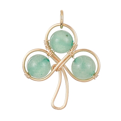 Natural Green Aventurine Beaded Shamrock Pendants PALLOY-TA00058-02-1