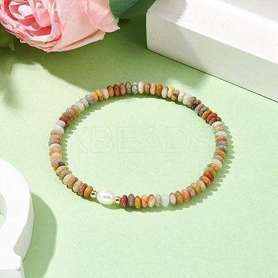 Natural Crazy Agate Rondelle & Pearl Beaded Stretch Bracelets BJEW-JB09918-05-1