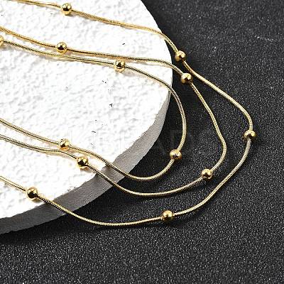 304 Stainless Steel Ball Snake Chain 3 Layer Necklaces for Women NJEW-V012-04G-1