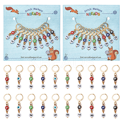 Evil Eye CCB Enamel Pendant Locking Stitch Markers with Acrylic Number Bead HJEW-AB00105-1