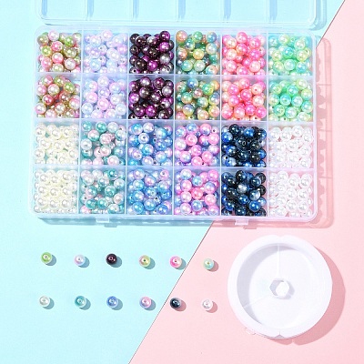 DIY Round Rainbow ABS Plastic Imitation Pearl Beads Bracelet Making Kits DIY-FS0007-71-1