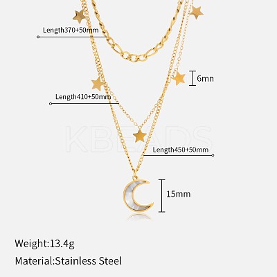 304 Stainless Steel with Natural Shell Double Layer Necklaces FS-WG7985A-08-1