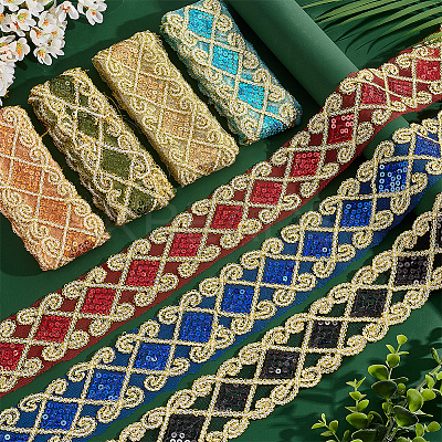 14 Yards 7 Colors Polyester Embroidery Mesh Lace Ribbons OCOR-PH0002-42-1