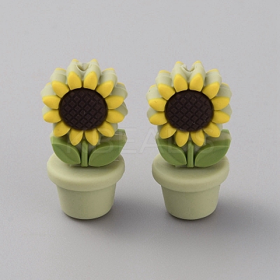 Sunflower Flowerpot Food Grade Eco-Friendly Silicone Beads SIL-TAC0002-20H-1