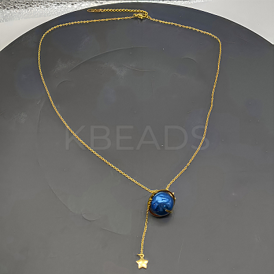 Stainless Steel Blue Planet Pendant Necklaces for Daily Wear and Parties QY7918-1