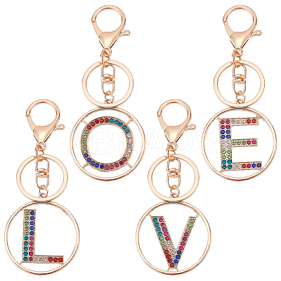 4Pcs 4 Styles Alloy Colorful Rhinestone Keychain KEYC-WR0001-27-1